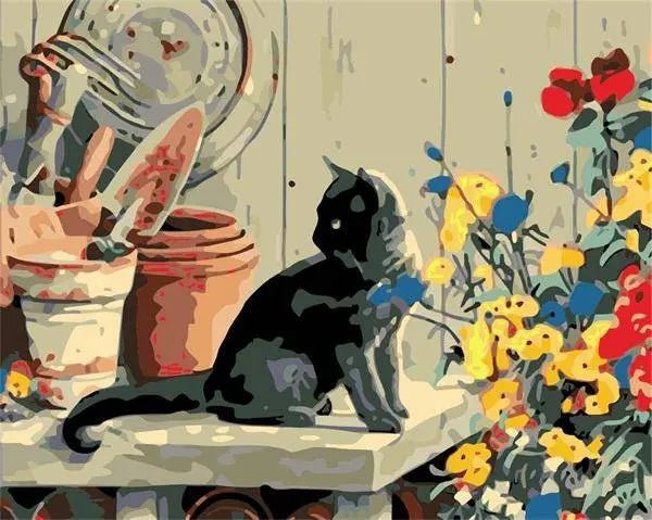 Black Cat og Blomst – Præmie Mal Efter Tal Kit - Denmark
