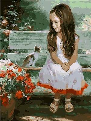 Little Girl And Cat – Præmie Mal Efter Tal Kit - Denmark