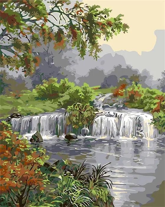 Lovely Waterfall – Præmie Mal Efter Tal Kit - Denmark