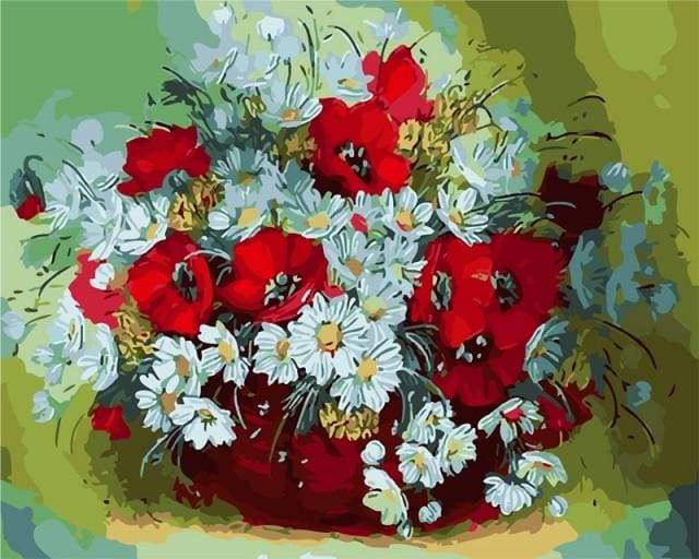 Rød og Hvid Blomstervase – Præmie Mal Efter Tal Kit - Denmark