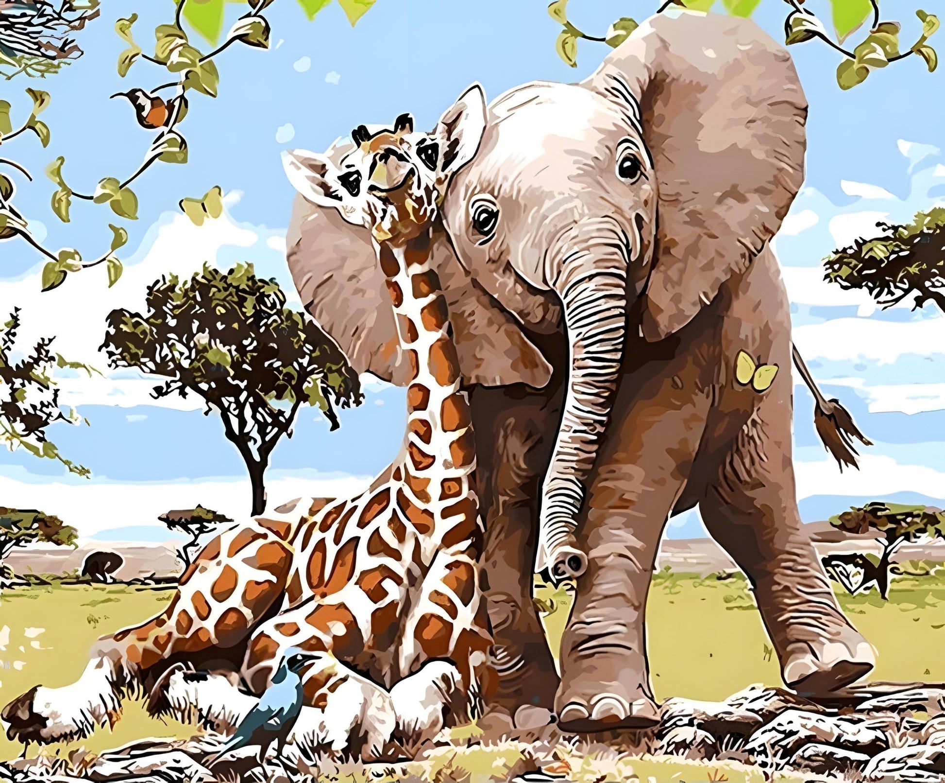 A Giraffe og en Elephant sammen – Præmie Mal Efter Tal Kit - Denmark
