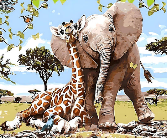 A Giraffe og en Elephant sammen – Præmie Mal Efter Tal Kit - Denmark