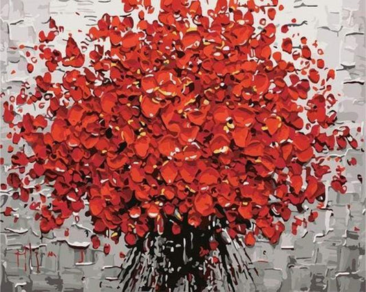 Abstracte Røde Blomster – Præmie Mal Efter Tal Kit - Denmark