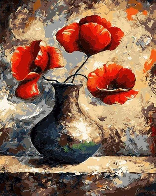 Ancient Vase og Røde Blomster – Præmie Mal Efter Tal Kit - Denmark