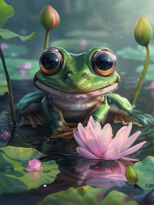 Big-eyed Frog og Lotus Drøm – Præmie Mal Efter Tal Kit - Denmark