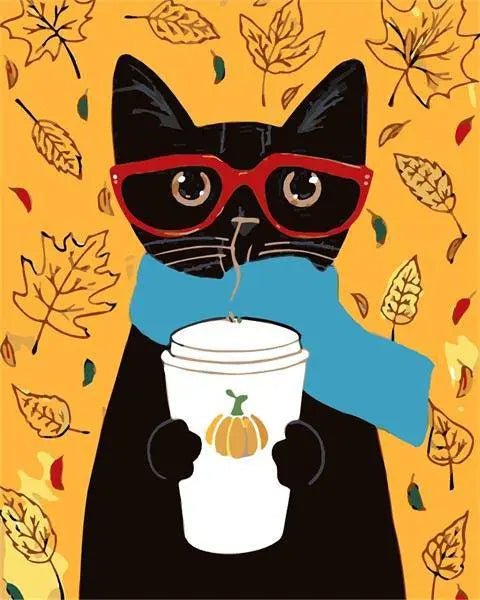 Black Cat Drinking – Præmie Mal Efter Tal Kit - Denmark