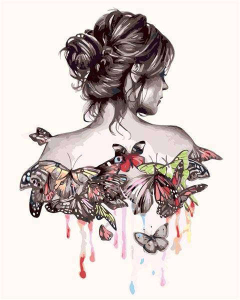 Butterfly In Back Girl – Præmie Mal Efter Tal Kit - Denmark