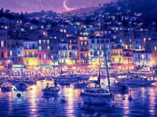 Coastal City at Night – Præmie Mal Efter Tal Kit - Denmark
