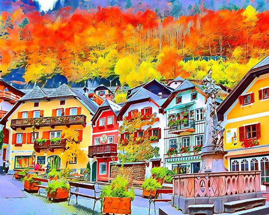 Colorful Swiss Village – Præmie Mal Efter Tal Kit - Denmark