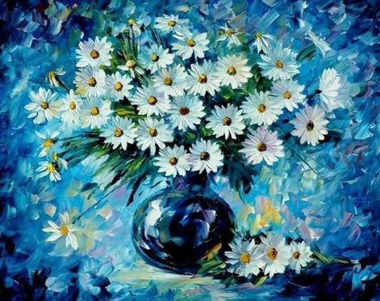 Daisies og Blå Vase – Præmie Mal Efter Tal Kit - Denmark
