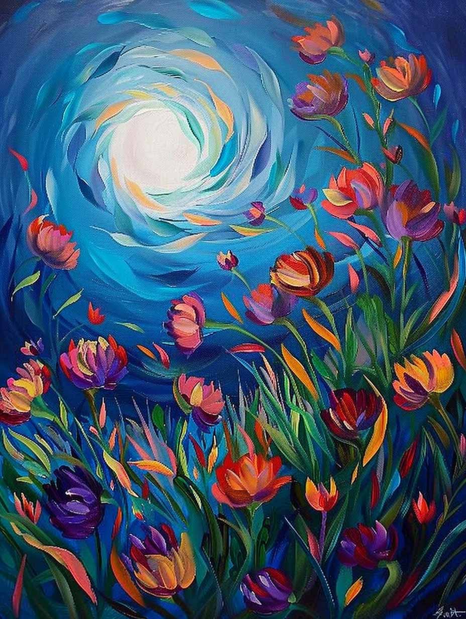 Dancing Flowers under Moonlight – Præmie Mal Efter Tal Kit - Denmark