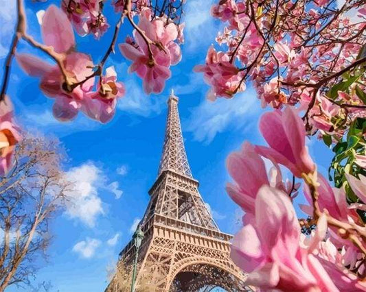Eiffeltårnet med Blomster – Præmie Mal Efter Tal Kit - Denmark