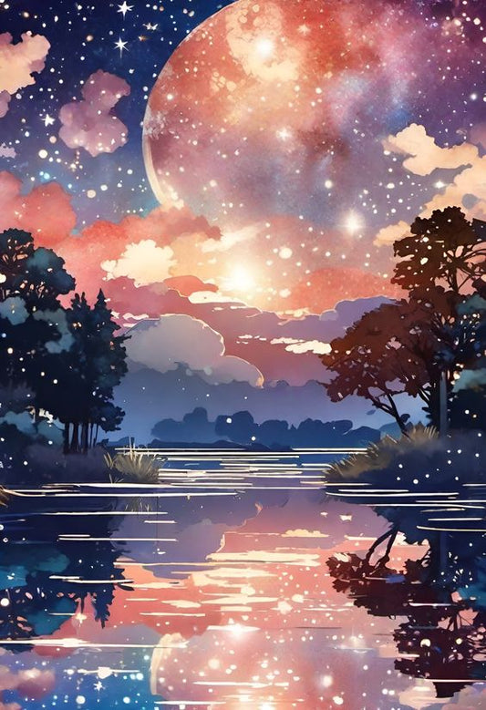 Fairy Moon Lake – Præmie Mal Efter Tal Kit - Denmark