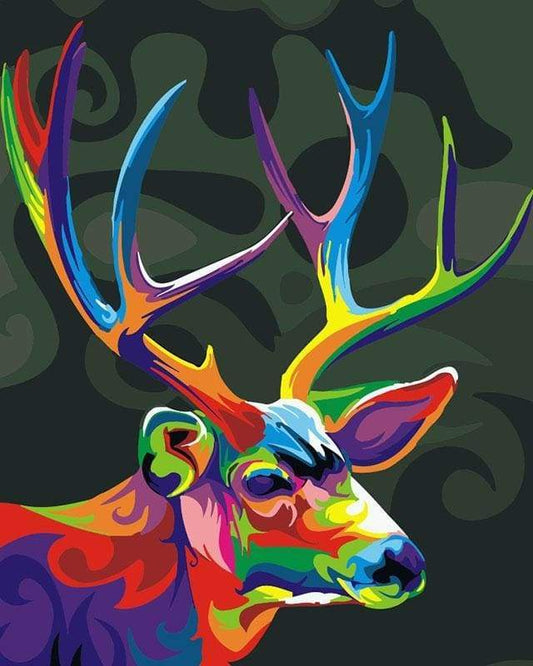 Farverig Hjorte Pop Art – Præmie Mal Efter Tal Kit - Denmark