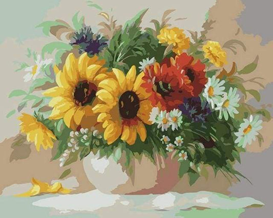 Farverige Blomster i en Vase – Præmie Mal Efter Tal Kit - Denmark