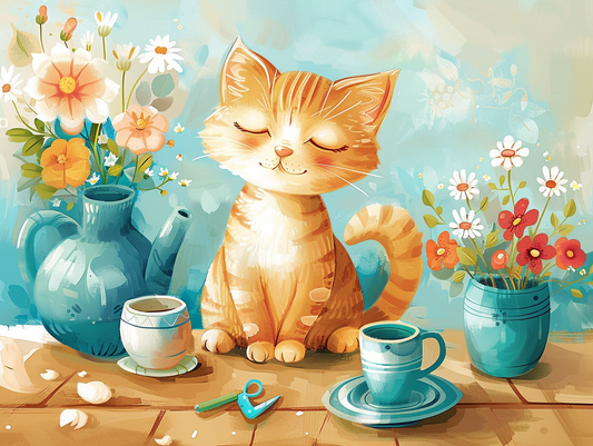 Feline Romance i Blomst – Præmie Mal Efter Tal Kit - Denmark