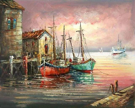 Fiskebåde ved Havnen – Præmie Mal Efter Tal Kit - Denmark