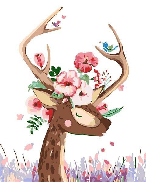 Flower Head Deer – Præmie Mal Efter Tal Kit - Denmark