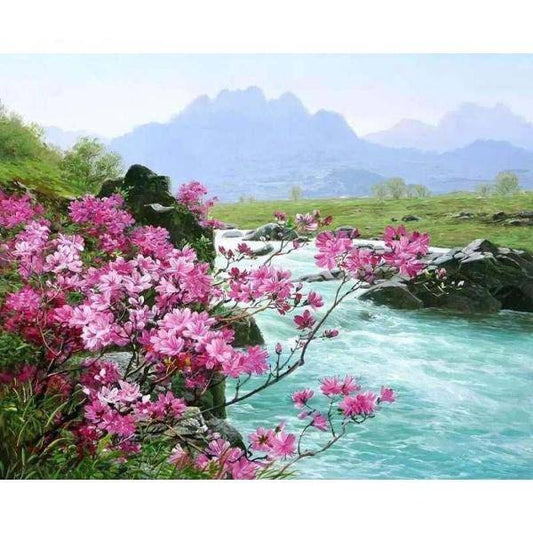 Flower River Landskab – Præmie Mal Efter Tal Kit - Denmark