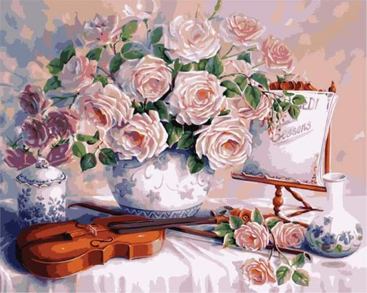 Flowers og Violin – Præmie Mal Efter Tal Kit - Denmark