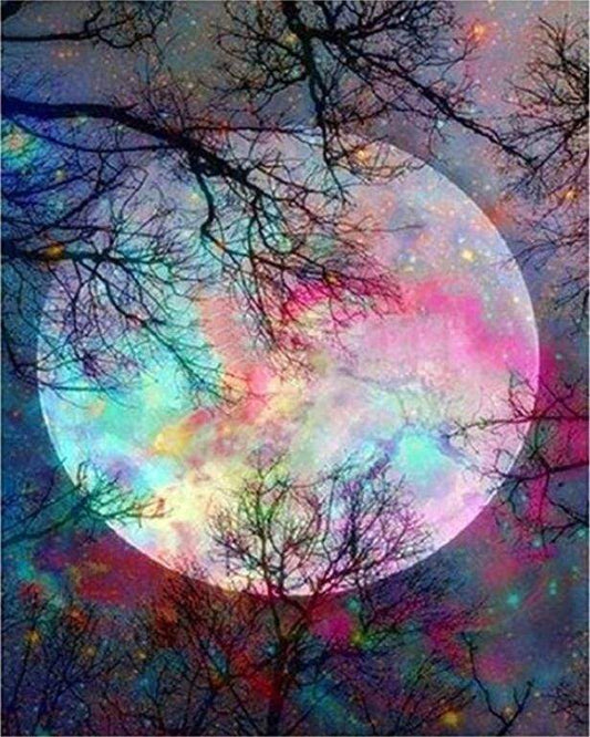 Full Moon med Farverige Refleksioner – Præmie Mal Efter Tal Kit - Denmark