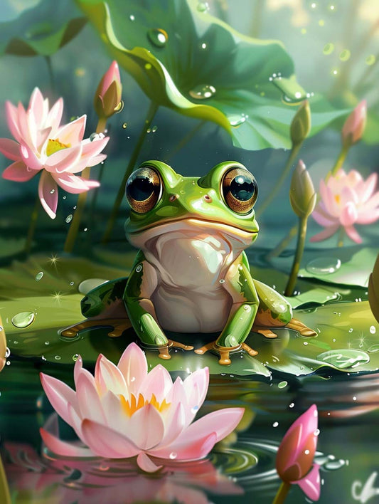 Golden Gaze Frog på Lily Pad – Præmie Mal Efter Tal Kit - Denmark