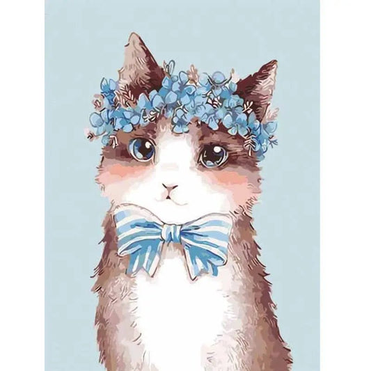 Kat med Blomsterkrone – Præmie Mal Efter Tal Kit - Denmark