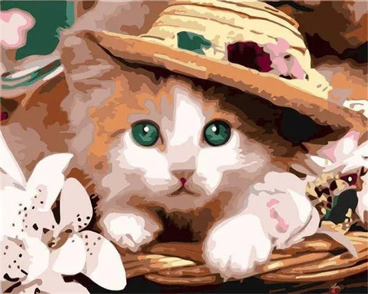 Kitty Cat With Hat – Præmie Mal Efter Tal Kit - Denmark