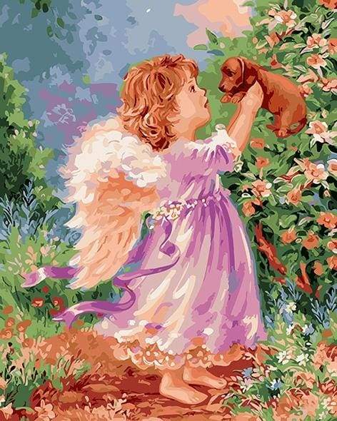 Little Angel And Puppy – Præmie Mal Efter Tal Kit - Denmark