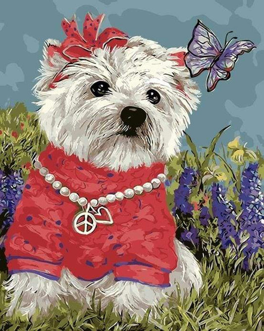 Little dog og Sommerfugl – Præmie Mal Efter Tal Kit - Denmark