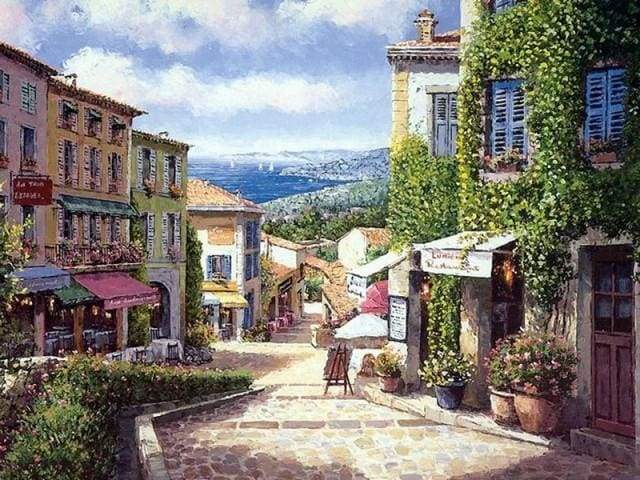 Mediterranean Village Street – Præmie Mal Efter Tal Kit - Denmark