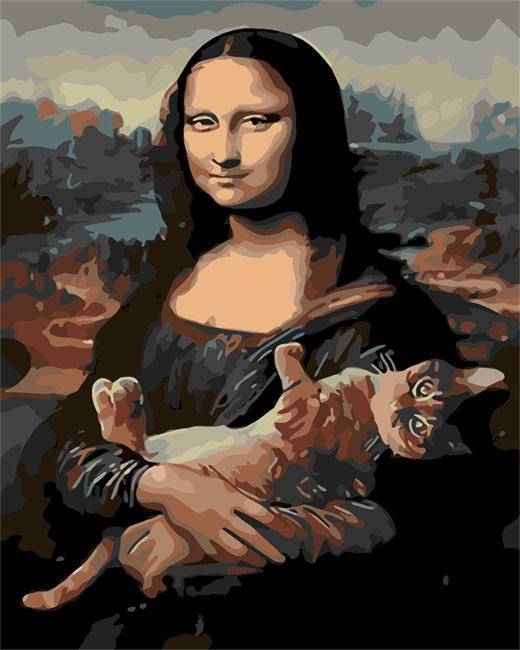 Mona Lisa med en Kat – Præmie Mal Efter Tal Kit - Denmark
