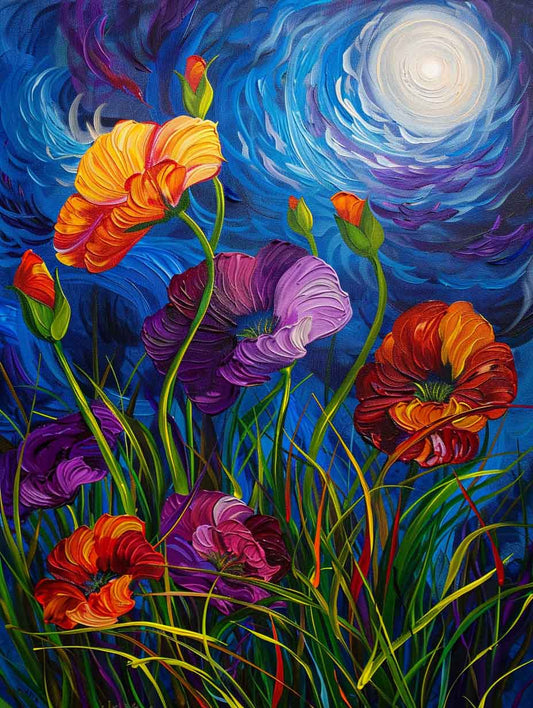 Moonlit Garden Flowers – Præmie Mal Efter Tal Kit - Denmark