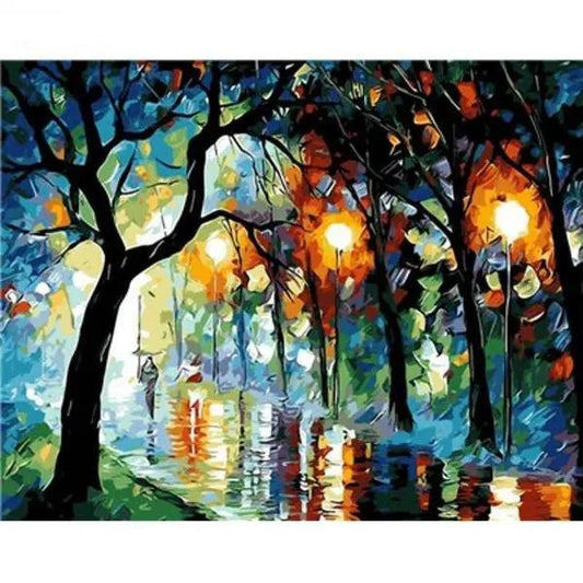 Path In The Night Style Cartoon – Præmie Mal Efter Tal Kit - 30x40cm / No Frame - Denmark