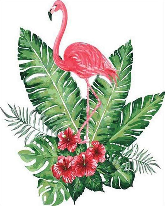 Pink Flamingo og Blomster – Præmie Mal Efter Tal Kit - Denmark