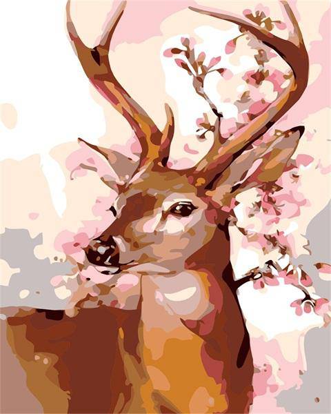 Pink Flower Beauty Deer – Præmie Mal Efter Tal Kit - Denmark
