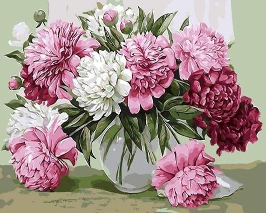 Pretty Peonies i Gennemsigtig Vase – Præmie Mal Efter Tal Kit - Denmark