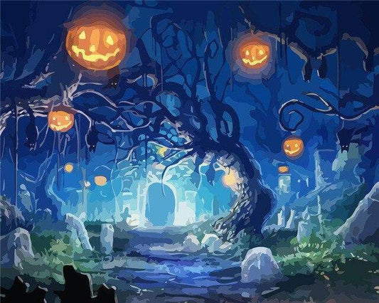 Pumpkin Tree – Præmie Mal Efter Tal Kit - 30x40cm / No Frame - Denmark