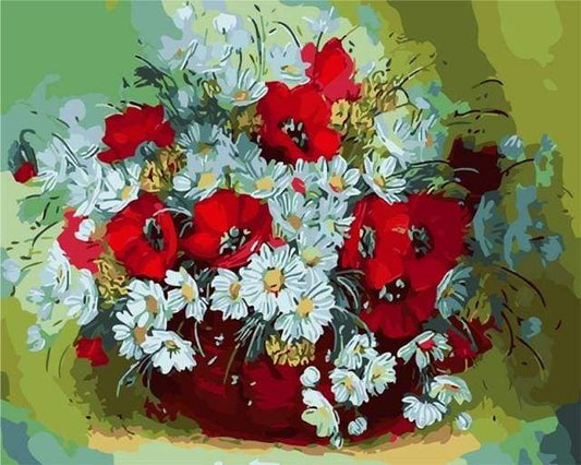 Rød og Hvid Blomstervase – Præmie Mal Efter Tal Kit - Denmark