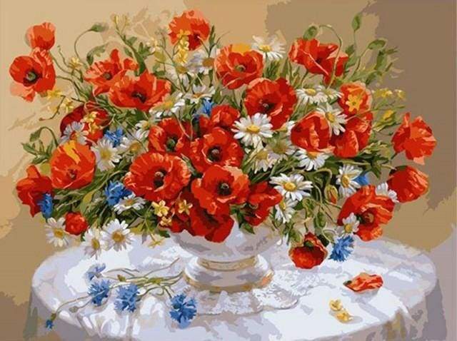 Røde Blomster Bouquet – Præmie Mal Efter Tal Kit - Denmark