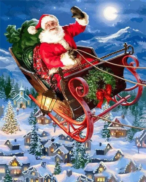 Santa Claus Flyvende – Præmie Mal Efter Tal Kit - 30x40cm / No Frame - Denmark