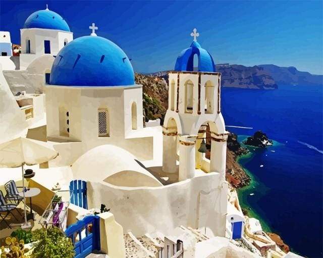 Santorini Blue White – Præmie Mal Efter Tal Kit - Denmark