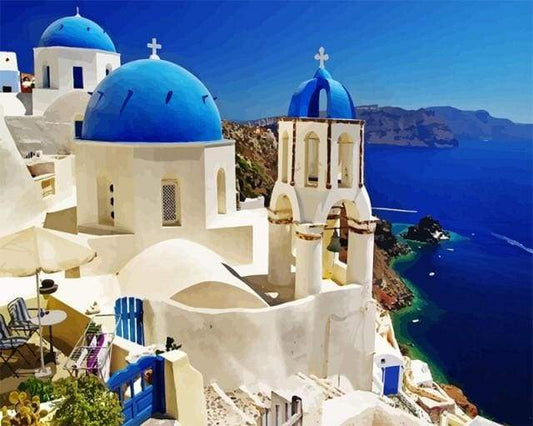 Santorini Blue White – Præmie Mal Efter Tal Kit - Denmark