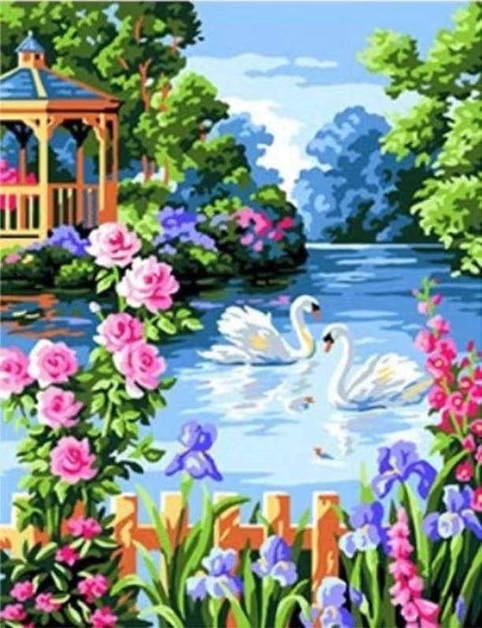 Swan Lake på en Solrig Dag – Præmie Mal Efter Tal Kit - Denmark