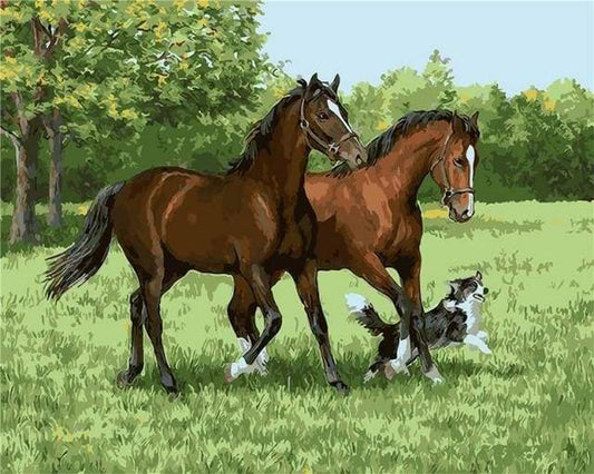 To Heste og en Hund – Præmie Mal Efter Tal Kit - Denmark