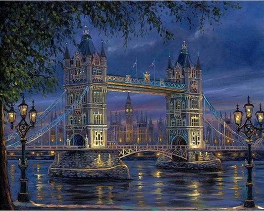 Tower Bridge i London om Natten – Præmie Mal Efter Tal Kit - Denmark