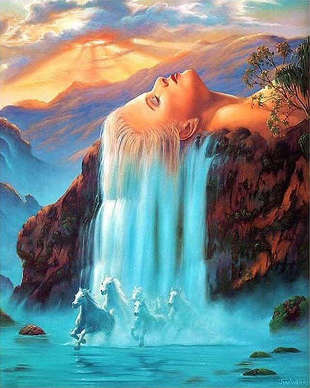 Waterfall And Horses – Præmie Mal Efter Tal Kit - Denmark