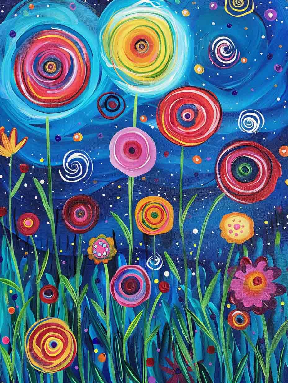 Whimsical Spiral Flowers – Præmie Mal Efter Tal Kit - Denmark