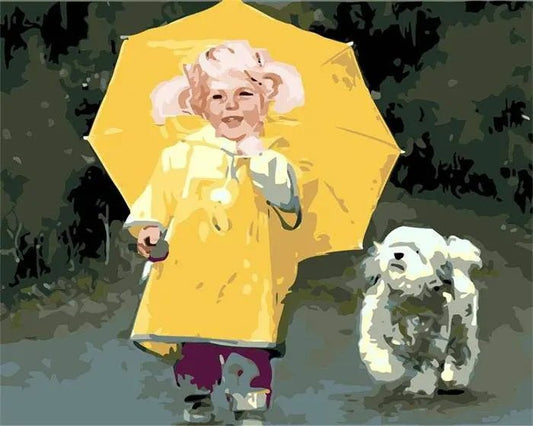 Yellow Girl og en Hund – Præmie Mal Efter Tal Kit - Denmark